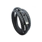Travel Fast USB Phone Chargers Jewelry Black Punk Rubber Silicone Braided Leather Bracelet  Men Stainless Steel Magnetic Clasp - Image 5