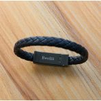 Travel Fast USB Phone Chargers Jewelry Black Punk Rubber Silicone Braided Leather Bracelet  Men Stainless Steel Magnetic Clasp - Image 6