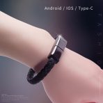 Travel Fast USB Phone Chargers Jewelry Black Punk Rubber Silicone Braided Leather Bracelet  Men Stainless Steel Magnetic Clasp - Image 3